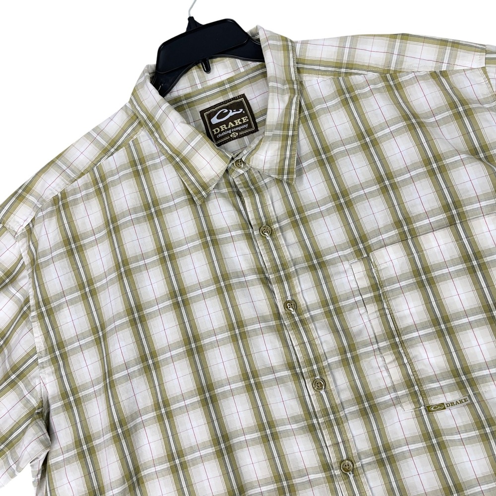 Drake Waterfowl Plaid Short Sleeve Button Down Hunting Field Shirt Mens 2XL